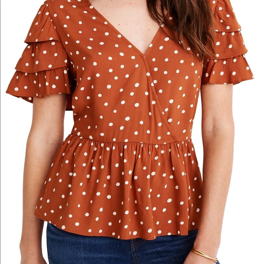 Madewell tiered-sleeve peplum top in inkspot dot